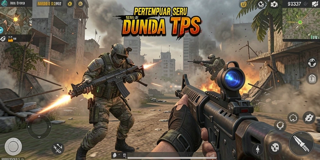 Gameplay intens di arena TPS dengan pertarungan seru.