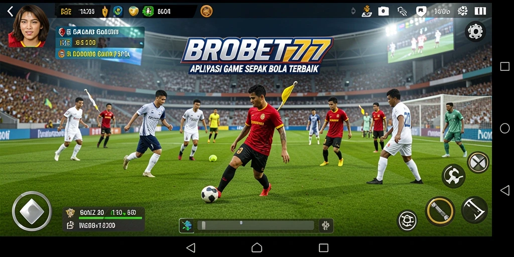 Screenshot gameplay BROBET77 menampilkan aksi sepak bola yang mendebarkan.