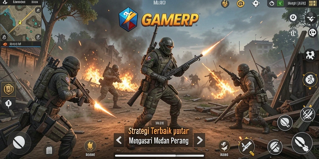 Screenshot menunjukkan aksi seru di medan perang dalam GAMERP.