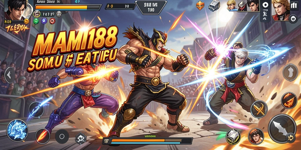 Screenshot utama MAMI188 menampilkan pertarungan intens dan grafis memukau.