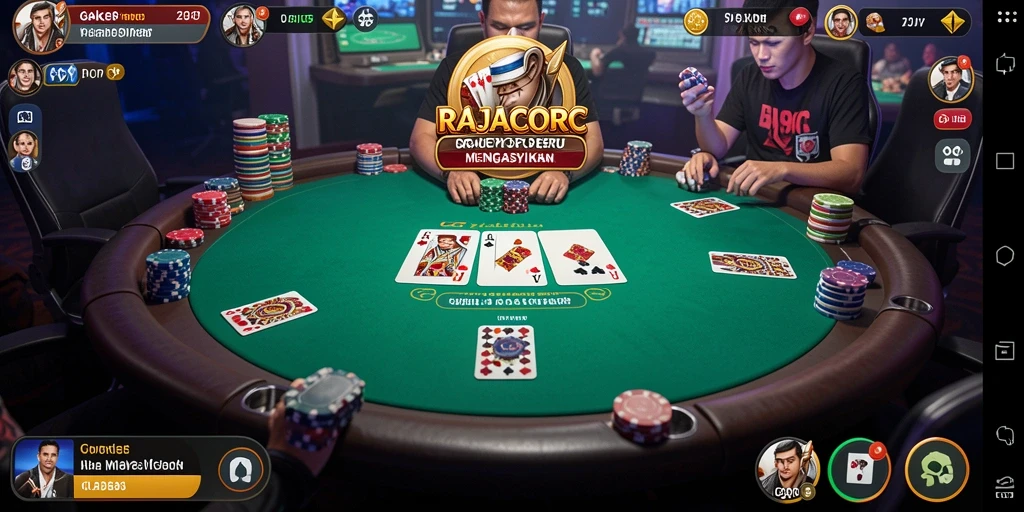Tampilan menegangkan dari gameplay Poker di RAJACORC.