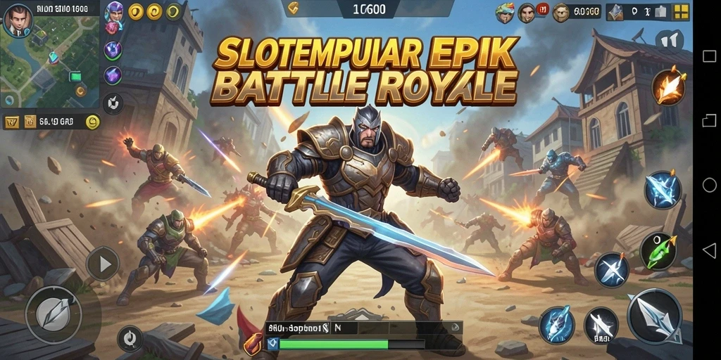 Tangkapan layar utama SLOT6000 menampilkan pertempuran Battle Royale yang intens.